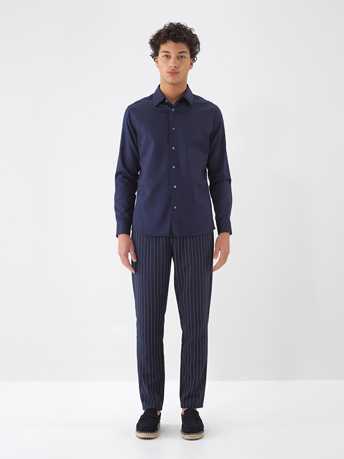Lacivert Slim Fit Keten Jogger Pantolon