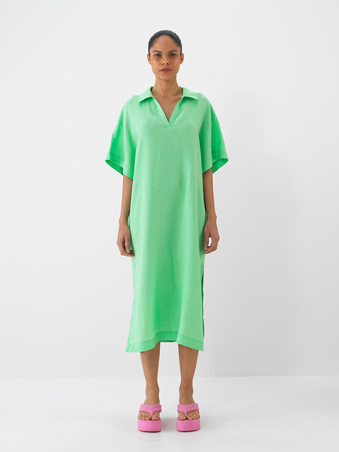 Yeşil Oversize Keten Elbise