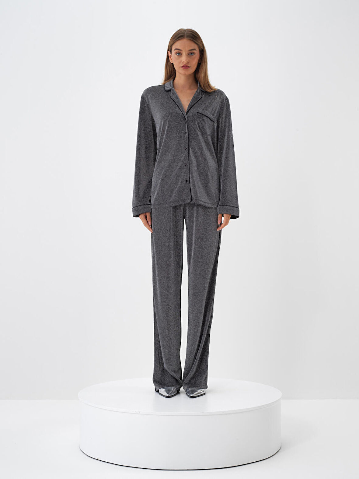 Xint Antrasit Işıltılı Sim Detaylı Regular Fit Gömlek