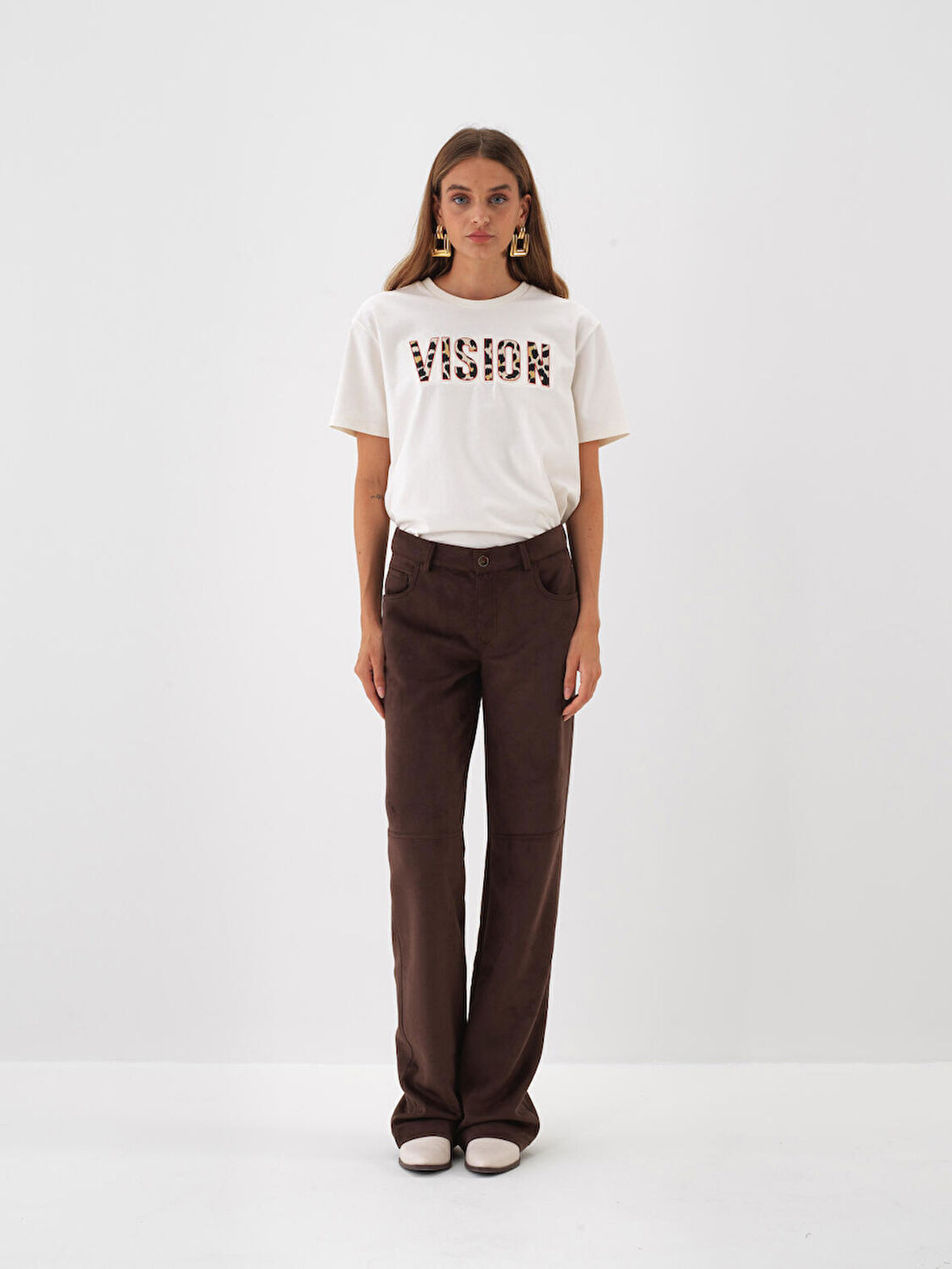 Xint Kahverengi Soft Touch Süet Görünüm Oversize Pantolon