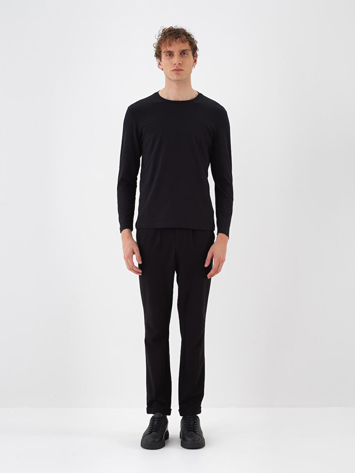 Xint Siyah Modal Dokulu Slim Fit Uzun Kollu Tişört