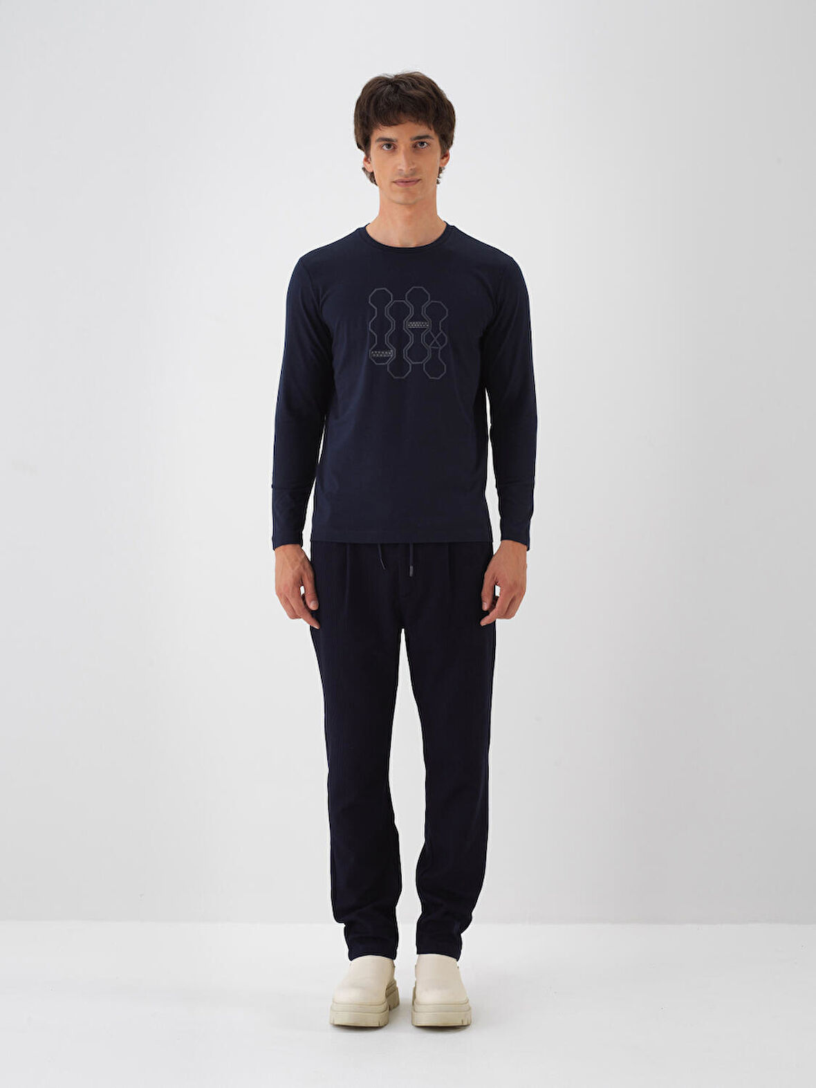 Xint Lacivert Modal Dokulu Slim Fit Uzun Kollu Tişört