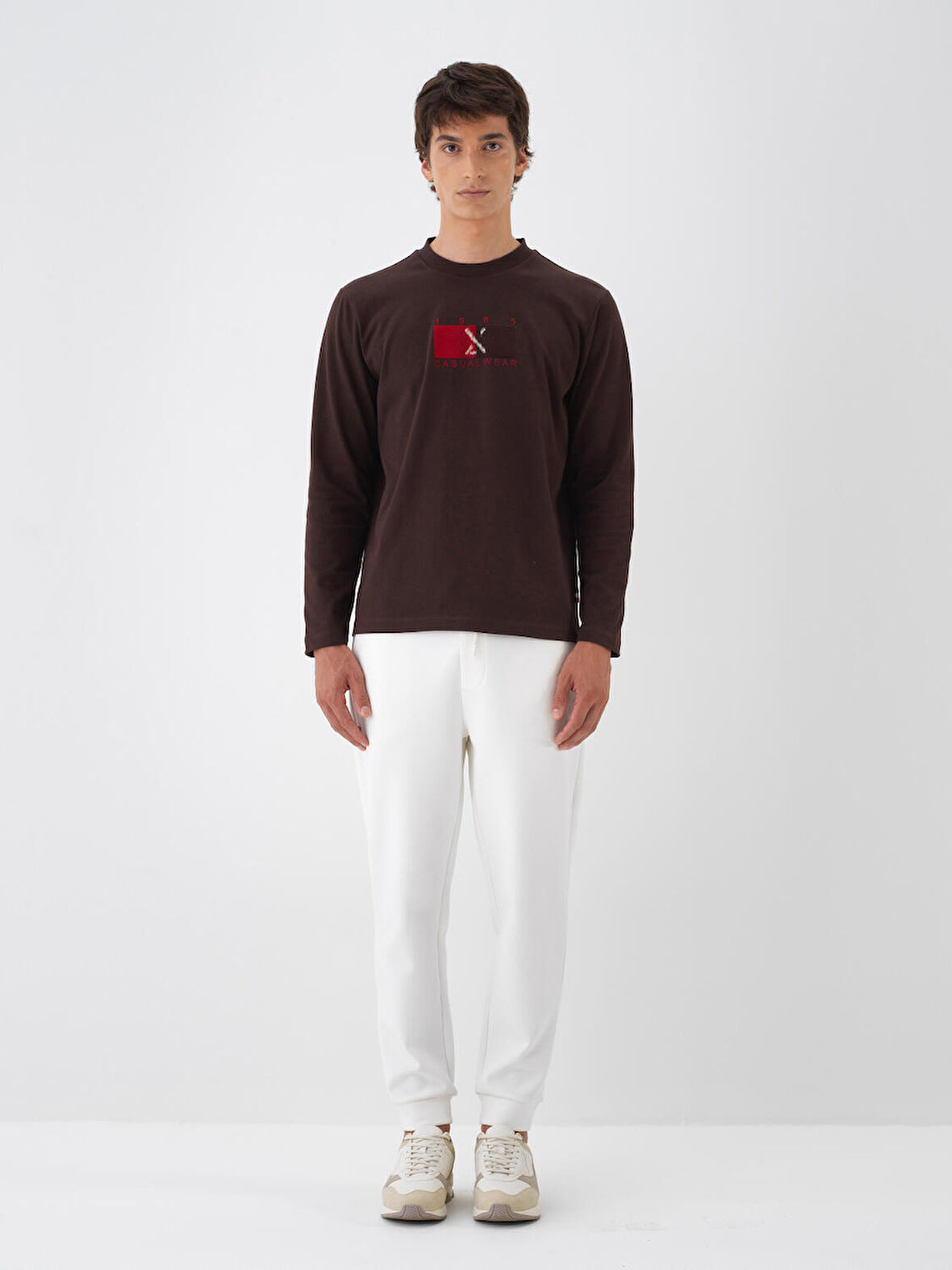 Xint Kahverengi Pamuk Dokulu Regular Fit Uzun Kollu Tişört