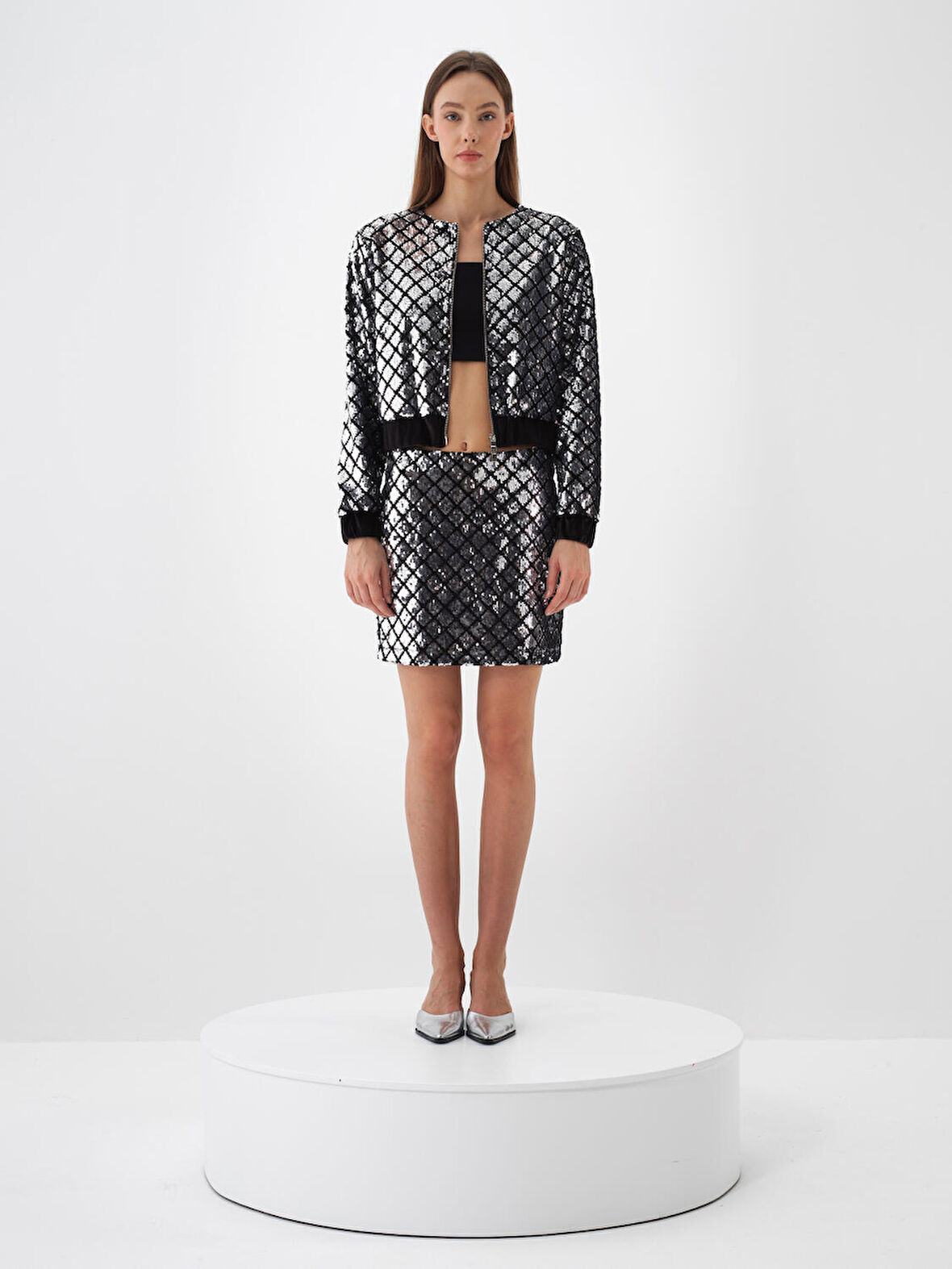 Xint Siyah Lüks Dokulu Pullu Kadife Regular Fit Ceket