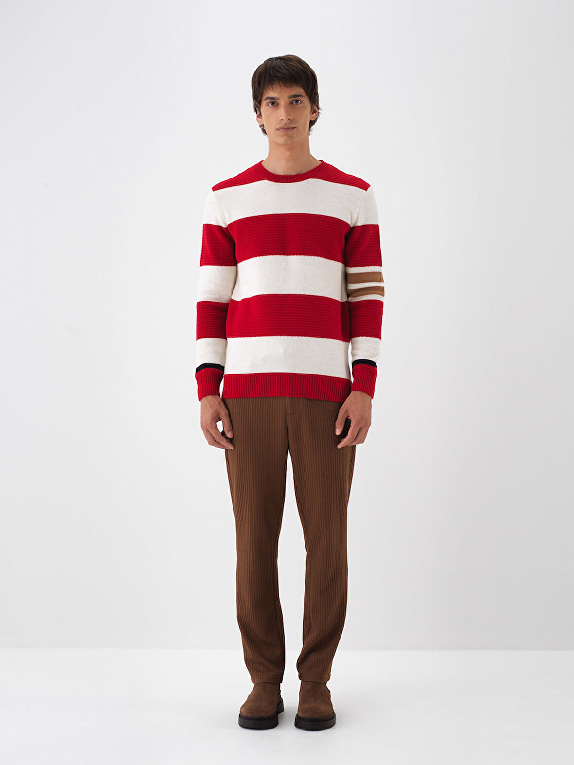 Xint Kırmızı Doğal Yün Dokulu Regular Fit Kazak