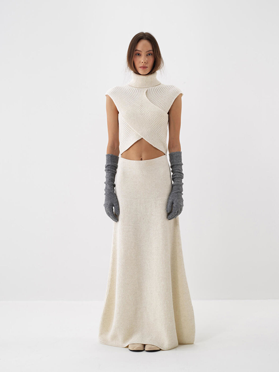 Xint Ekru Doğal Yün Dokulu Regular Fit Süveter