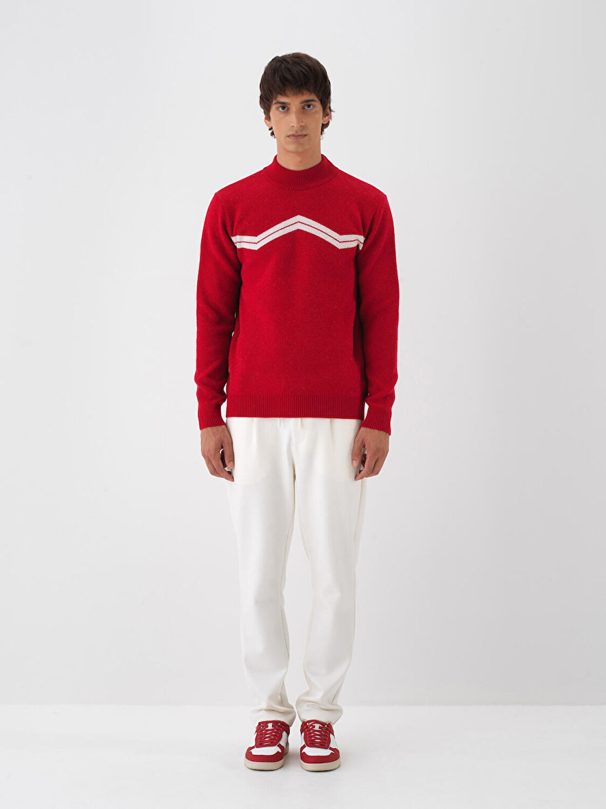 Xint Kırmızı Doğal Yün Dokulu Regular Fit Kazak