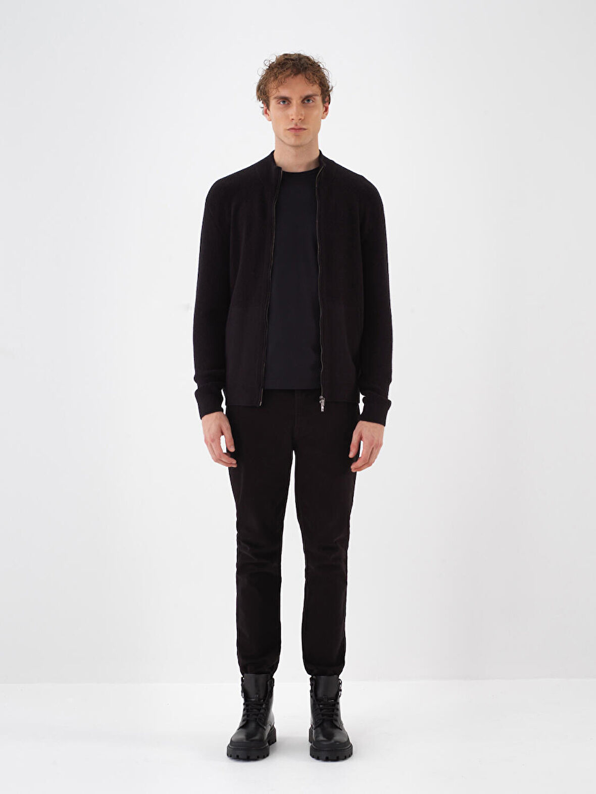 Xint Siyah Doğal Yün Dokulu Regular Fit Hırka