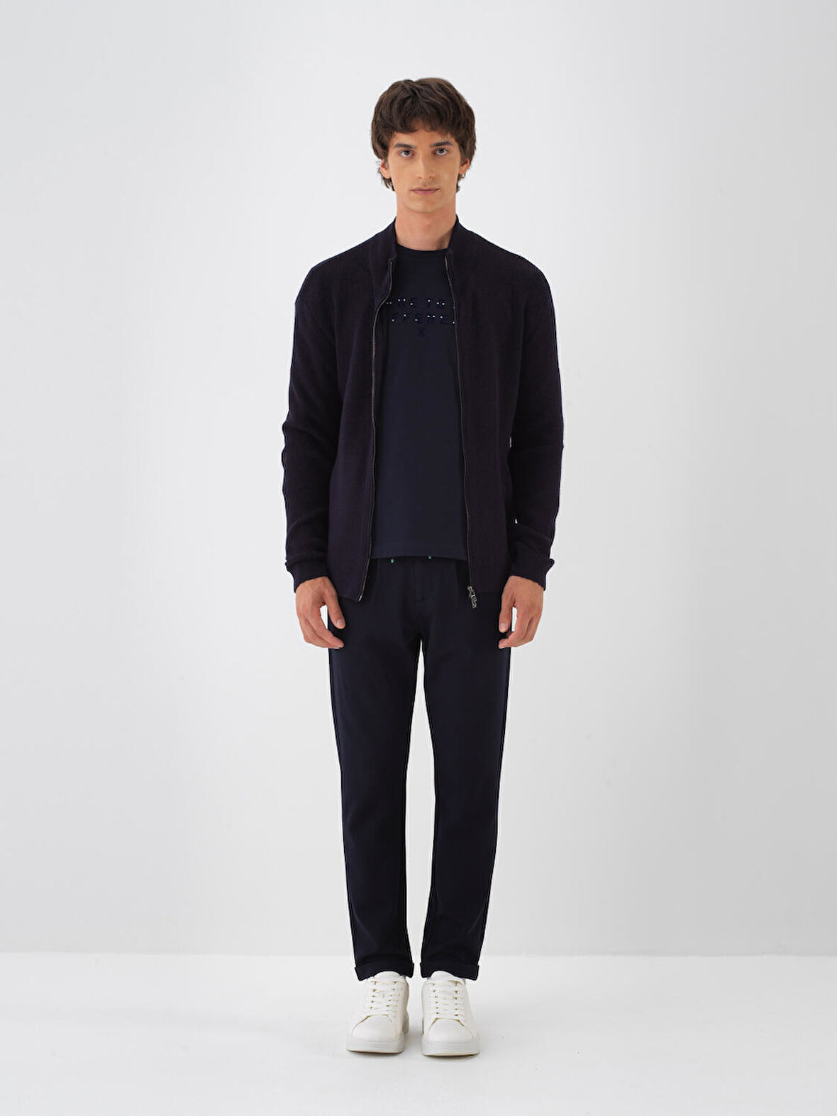 Xint Lacivert Doğal Yün Dokulu Regular Fit Hırka