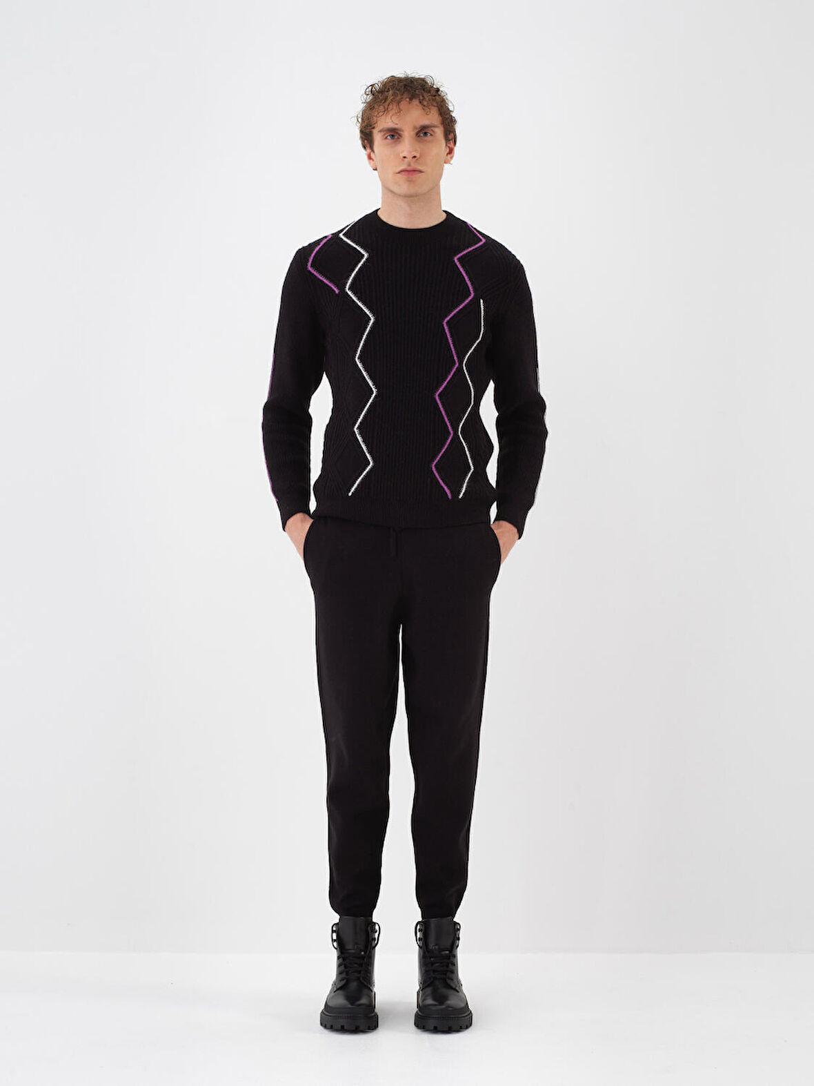 Xint Siyah Doğal Yün Dokulu Regular Fit Pantolon