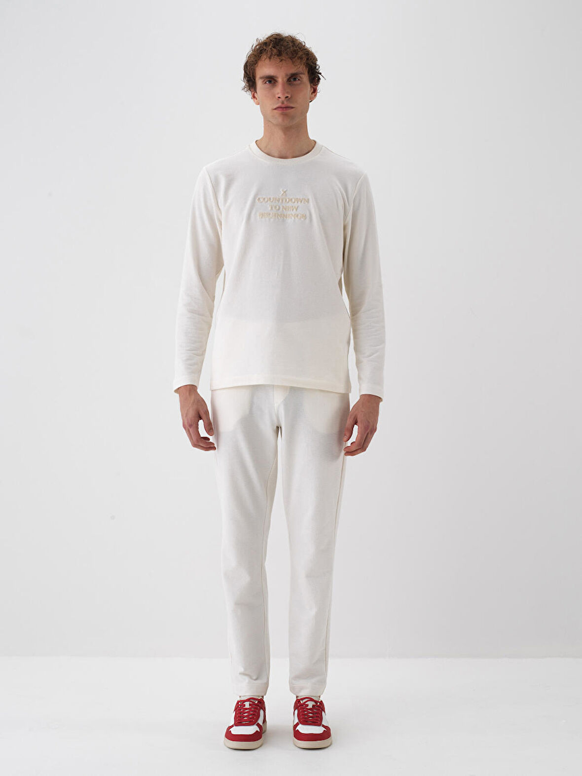 Xint Ekru Pamuk Dokulu Regular Fit Sweat Pantolon