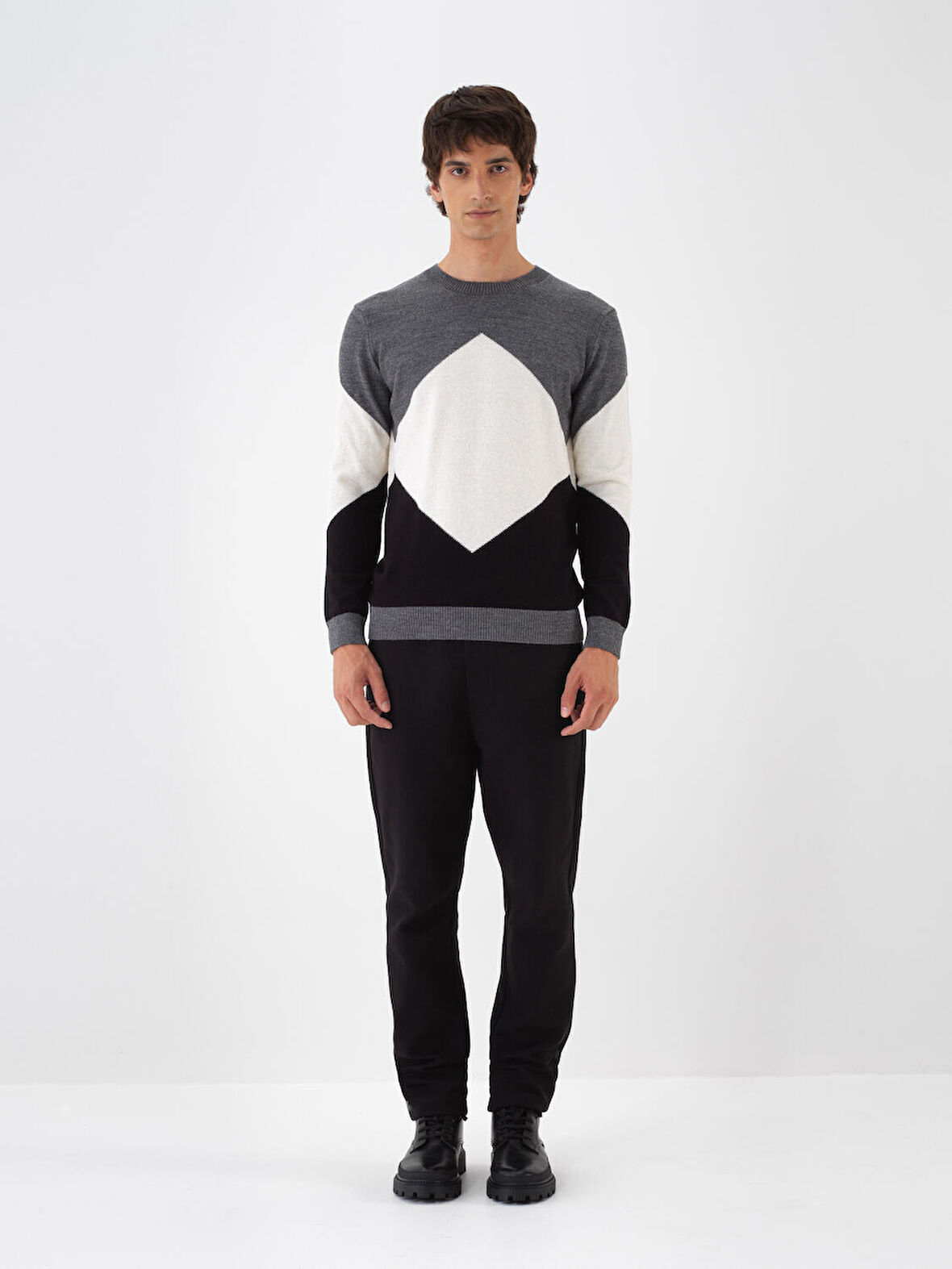 Xint Antrasit Doğal Yün Dokulu Regular Fit Kazak