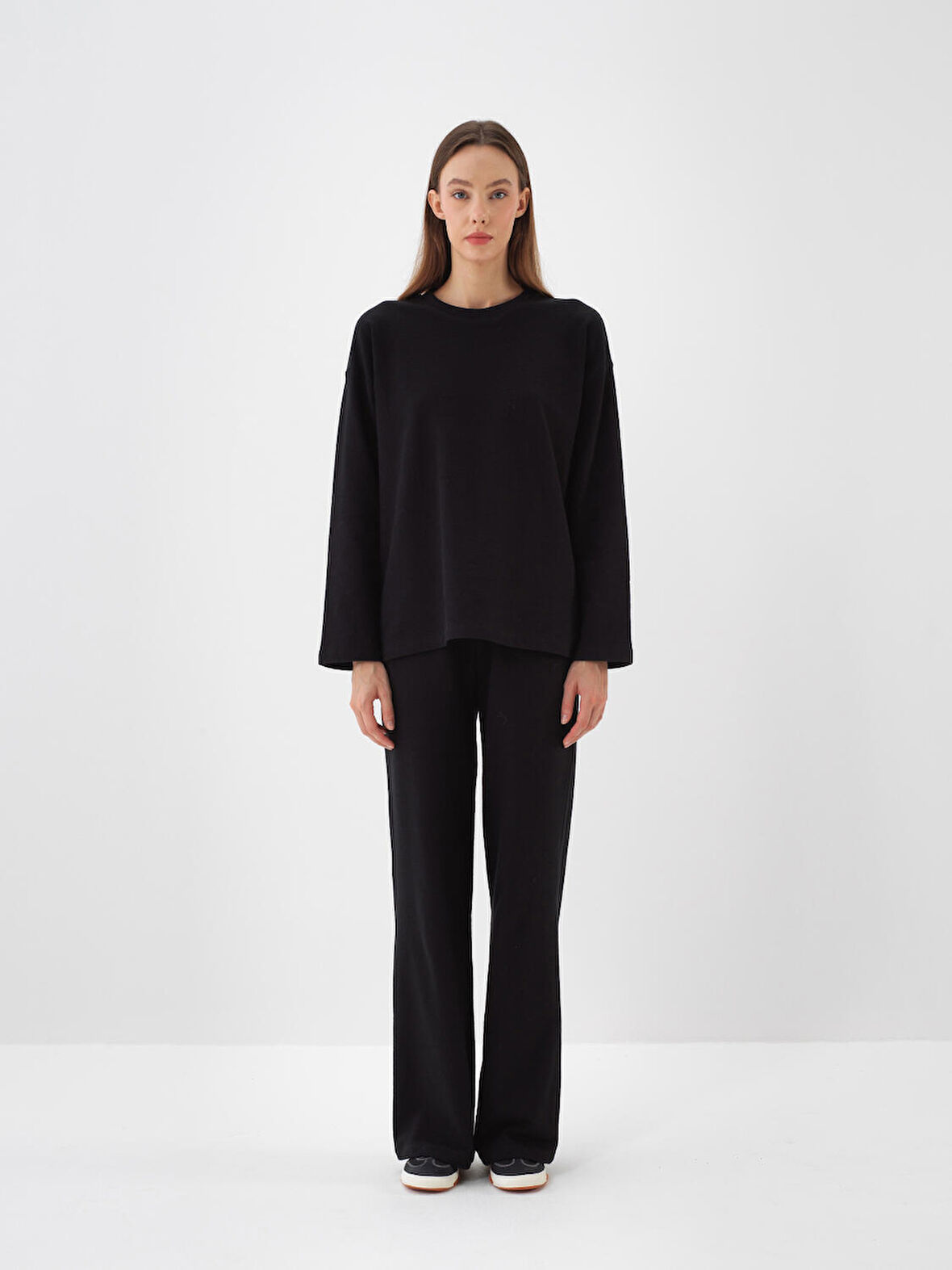 Xint Siyah Pamuk Dokulu Oversize Sweat Pantolon