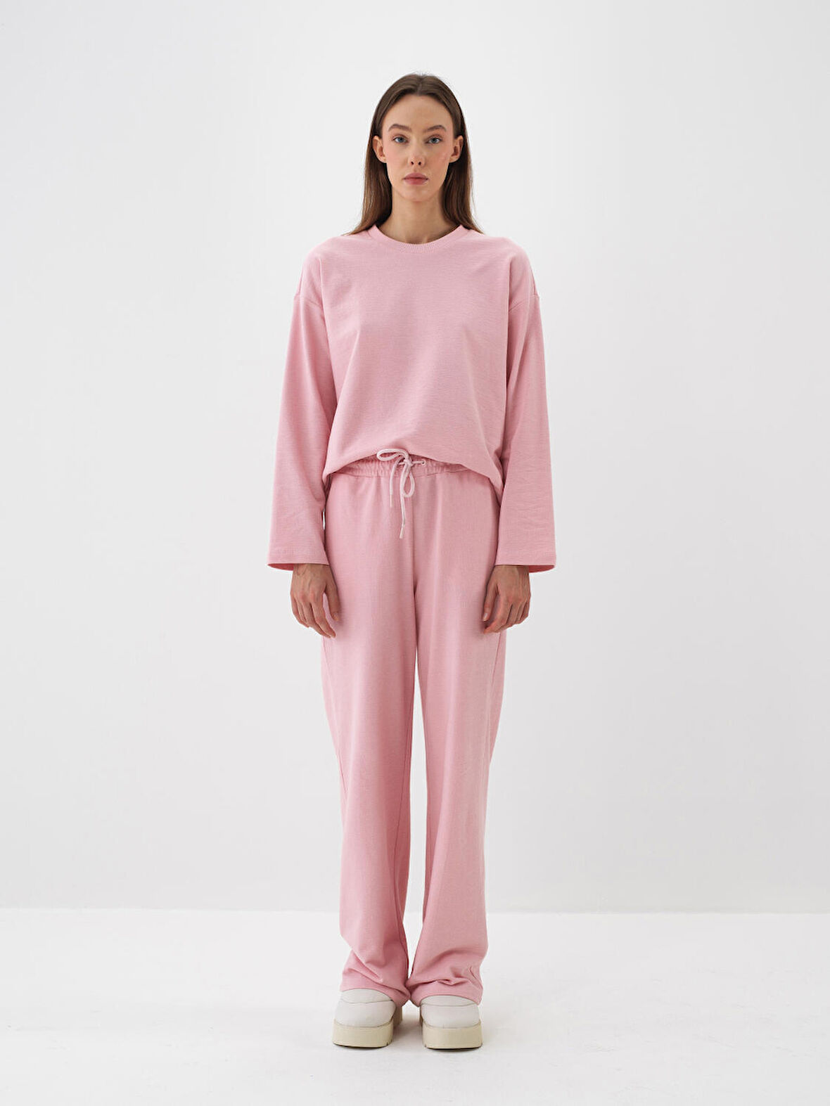Xint Pembe Pamuk Dokulu Oversize Sweat Pantolon