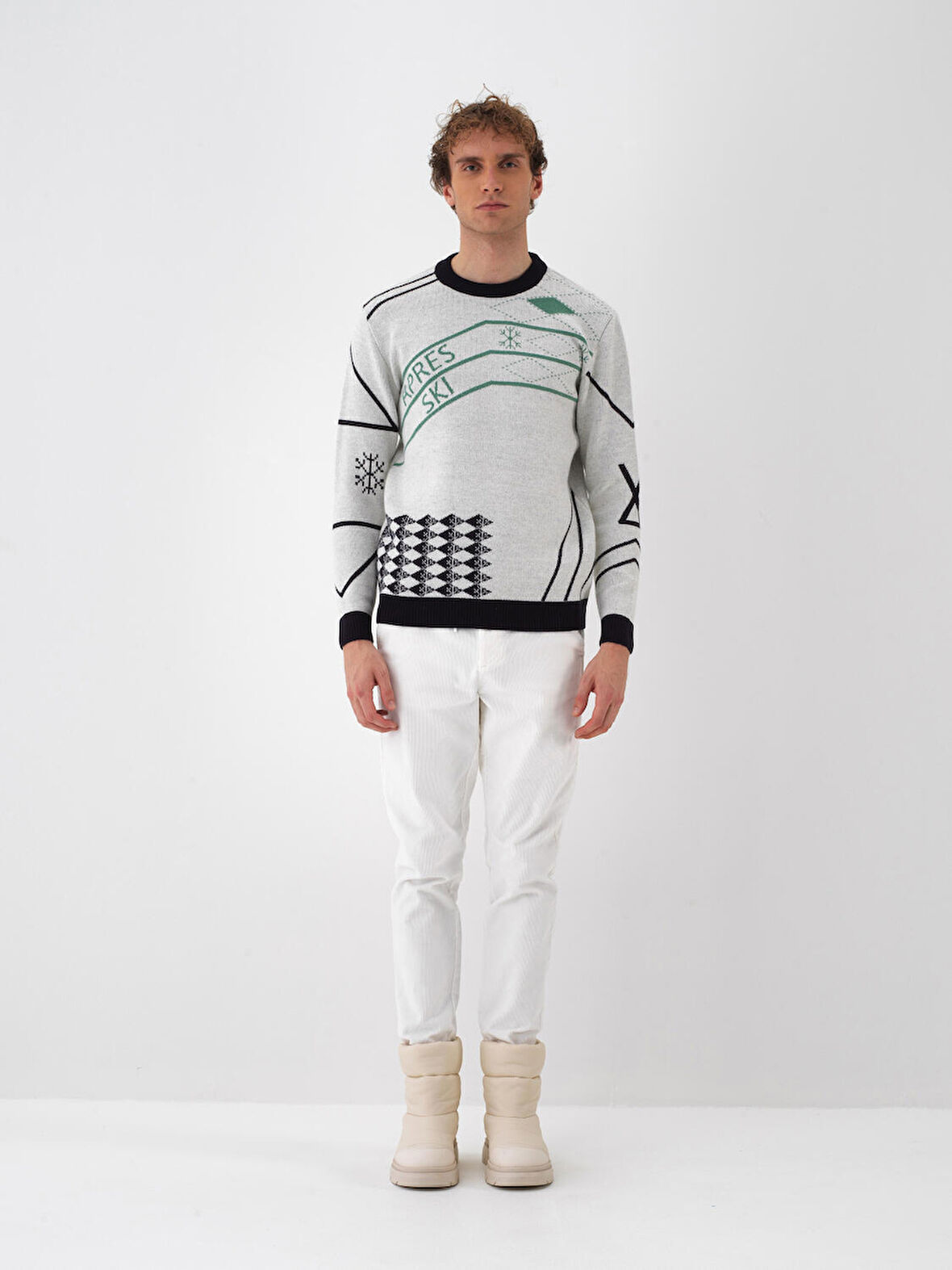 Xint Ekru Doğal Yün Dokulu Regular Fit Kazak