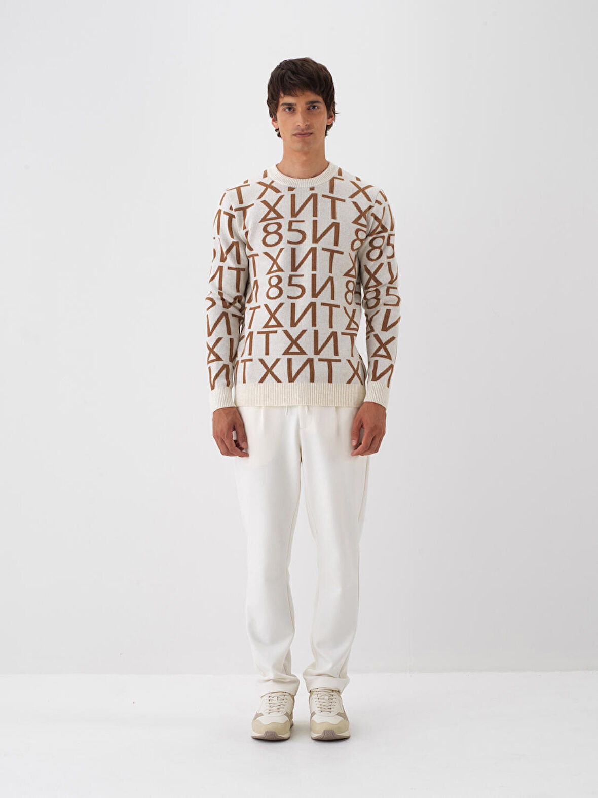 Xint Ekru Doğal Yün Dokulu Regular Fit Kazak