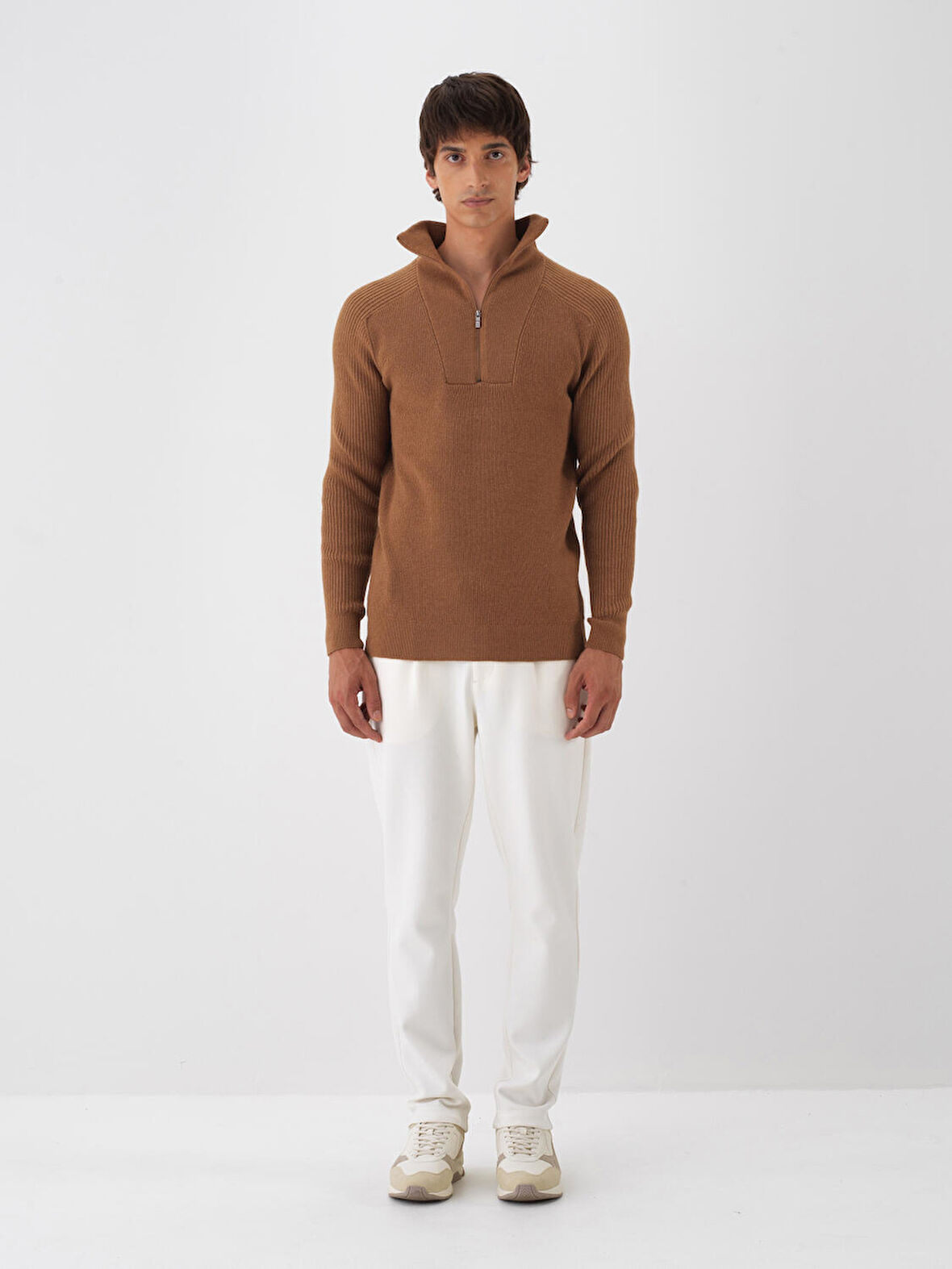 Xint Camel Doğal Yün Dokulu Regular Fit Kazak