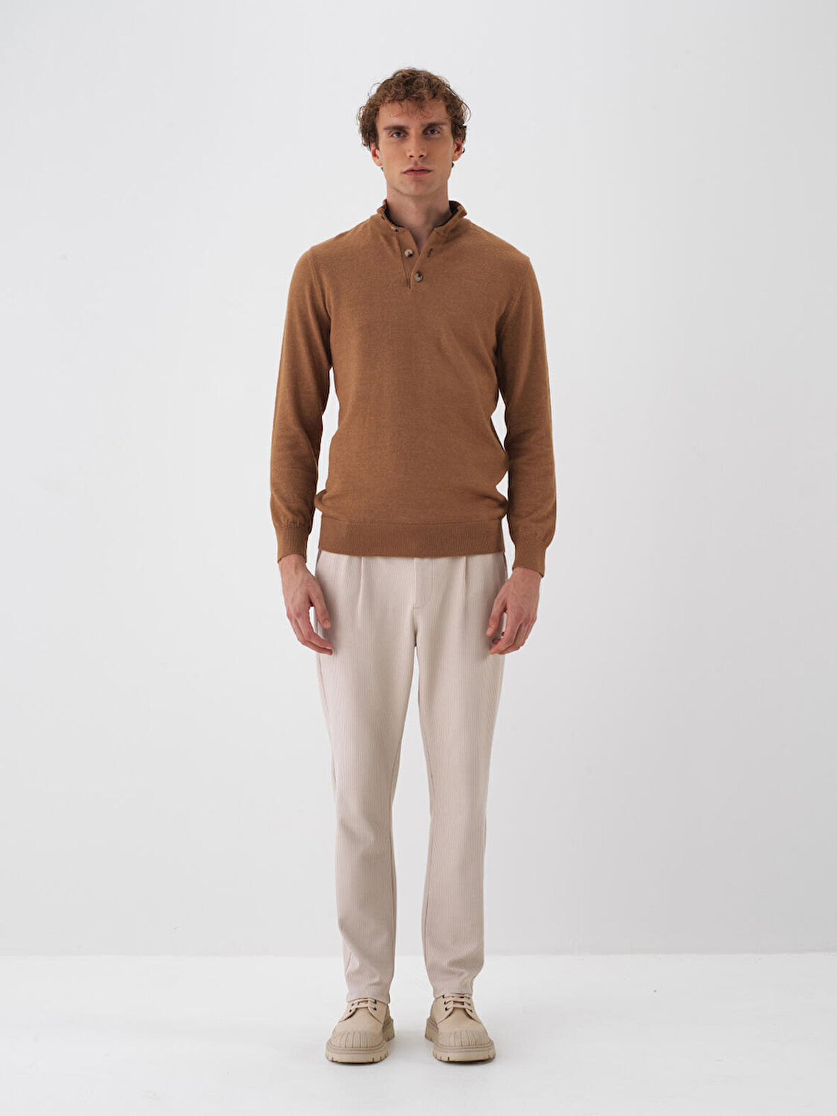 Xint Camel Doğal Yün Dokulu Regular Fit Kazak