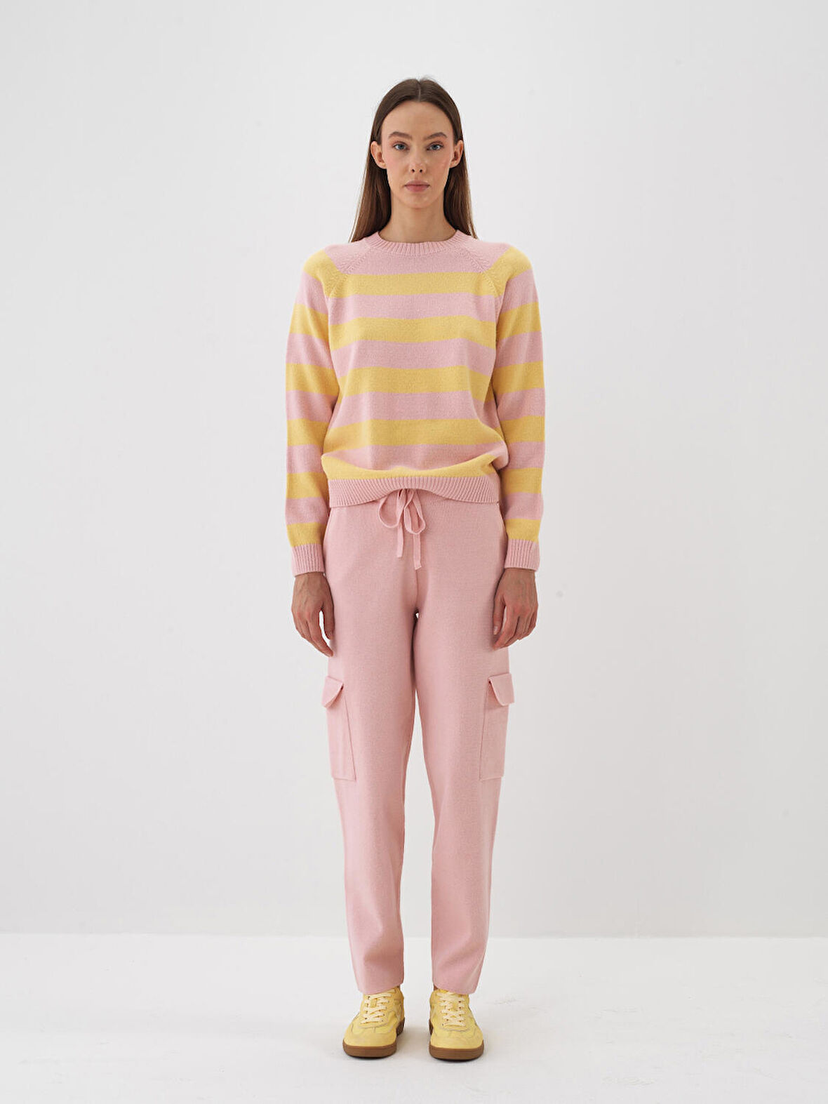 Xint Sarı Doğal Yün Dokulu Regular Fit Kazak