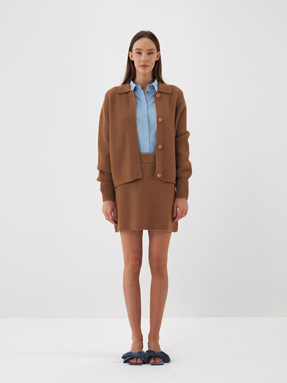 Xint Camel Doğal Yün Dokulu Regular Fit Etek