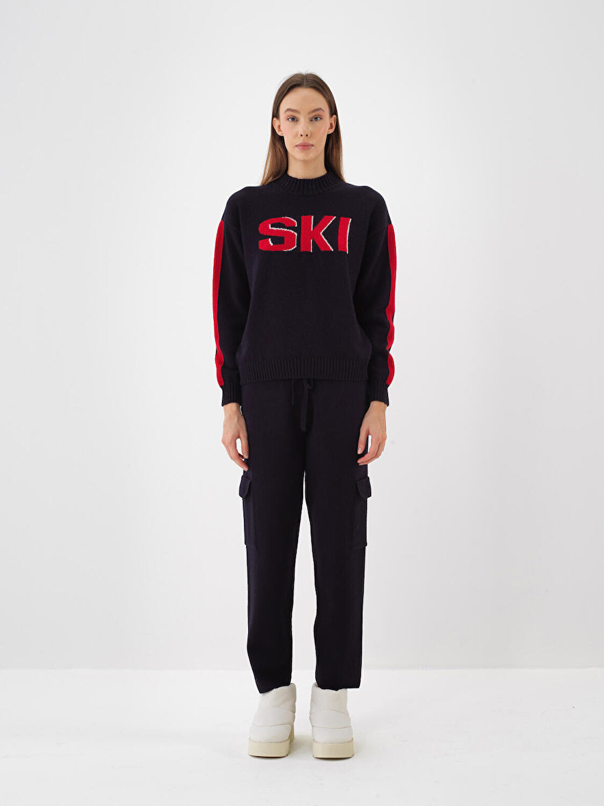 Xint Lacivert Doğal Yün Dokulu Oversize Kazak