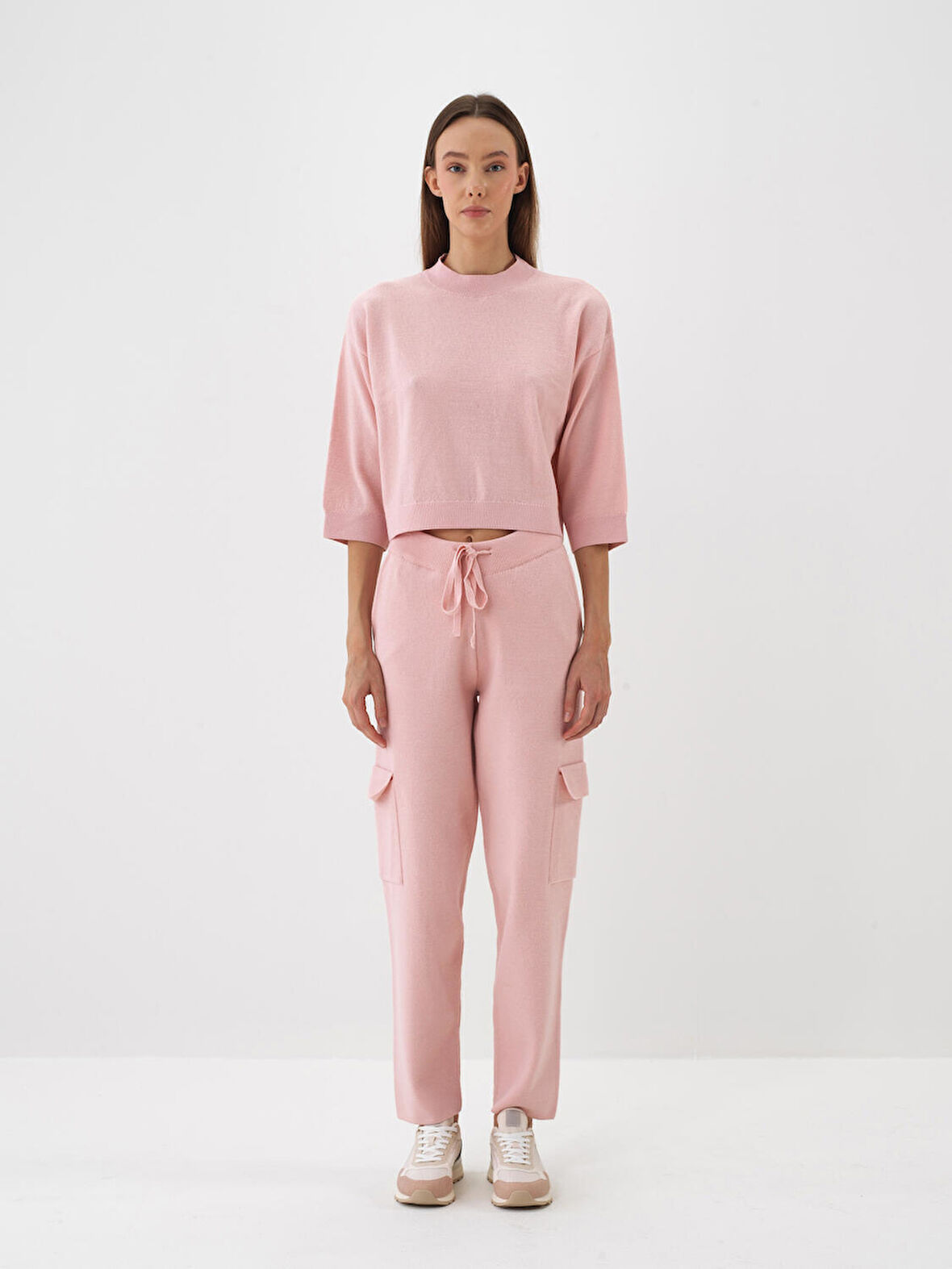 Xint Pembe Doğal Yün Dokulu Oversize Kazak