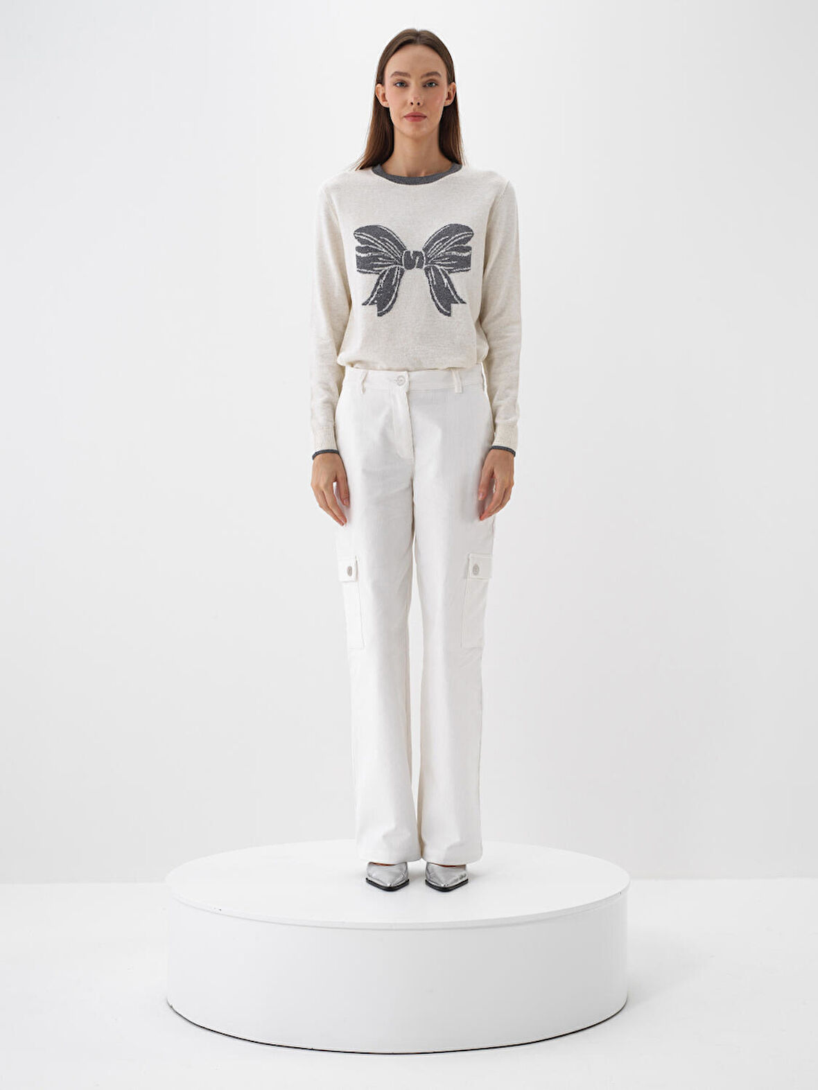 Xint Ekru Doğal Yün Dokulu Regular Fit Kazak