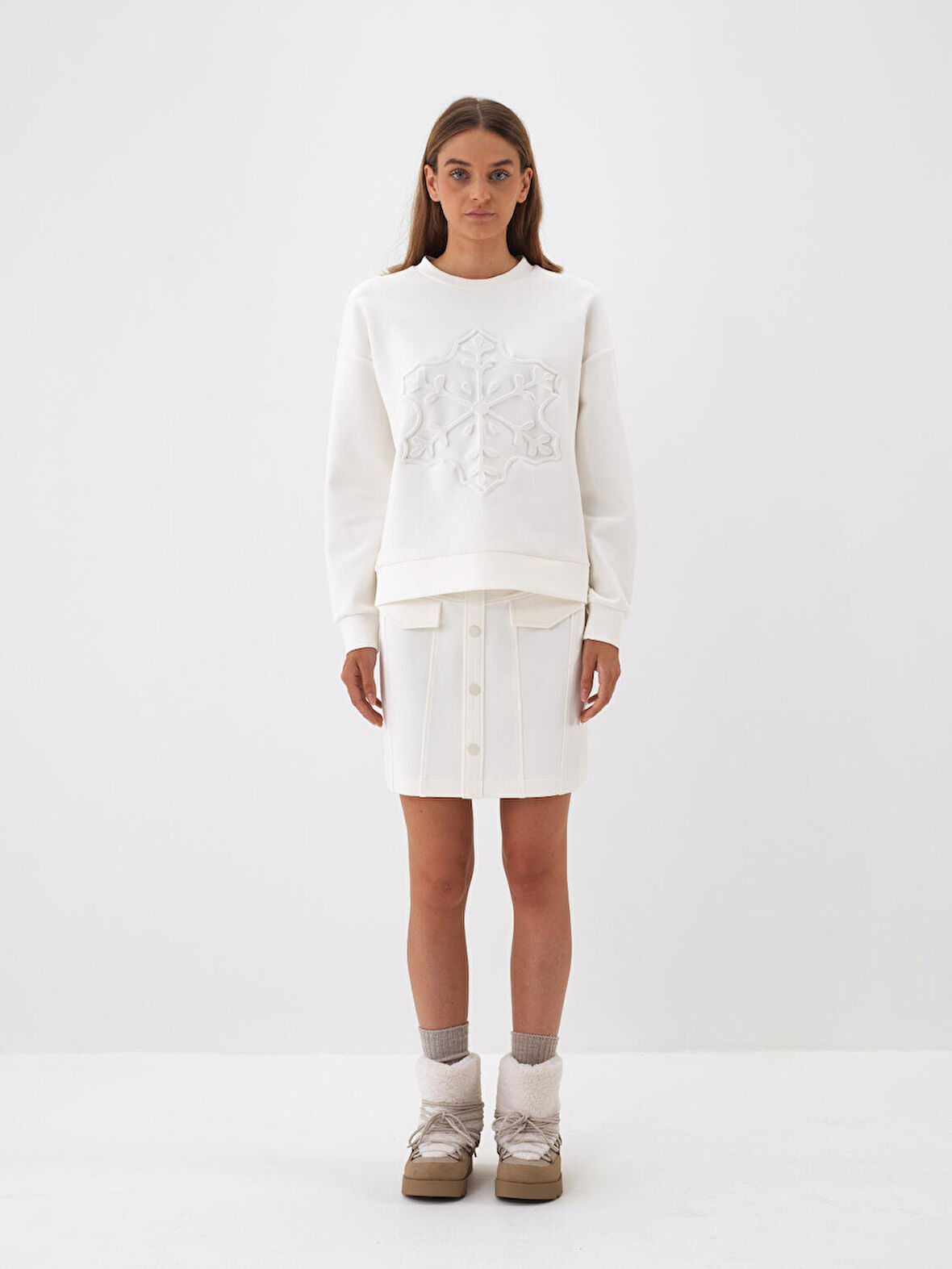 Xint Ekru Pamuk Dokulu Regular Fit Etek