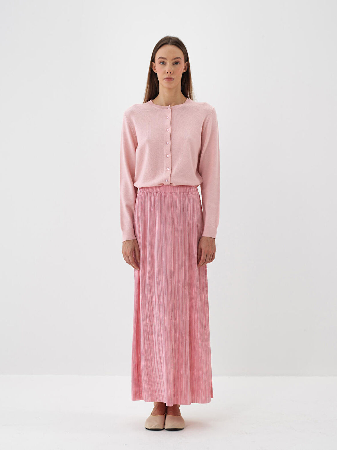 Xint Pembe Doğal Yün Dokulu Regular Fit Hırka