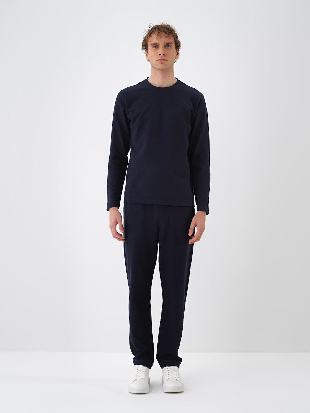 Xint Lacivert Pamuk Dokulu Regular Fit Uzun Kollu Tişört