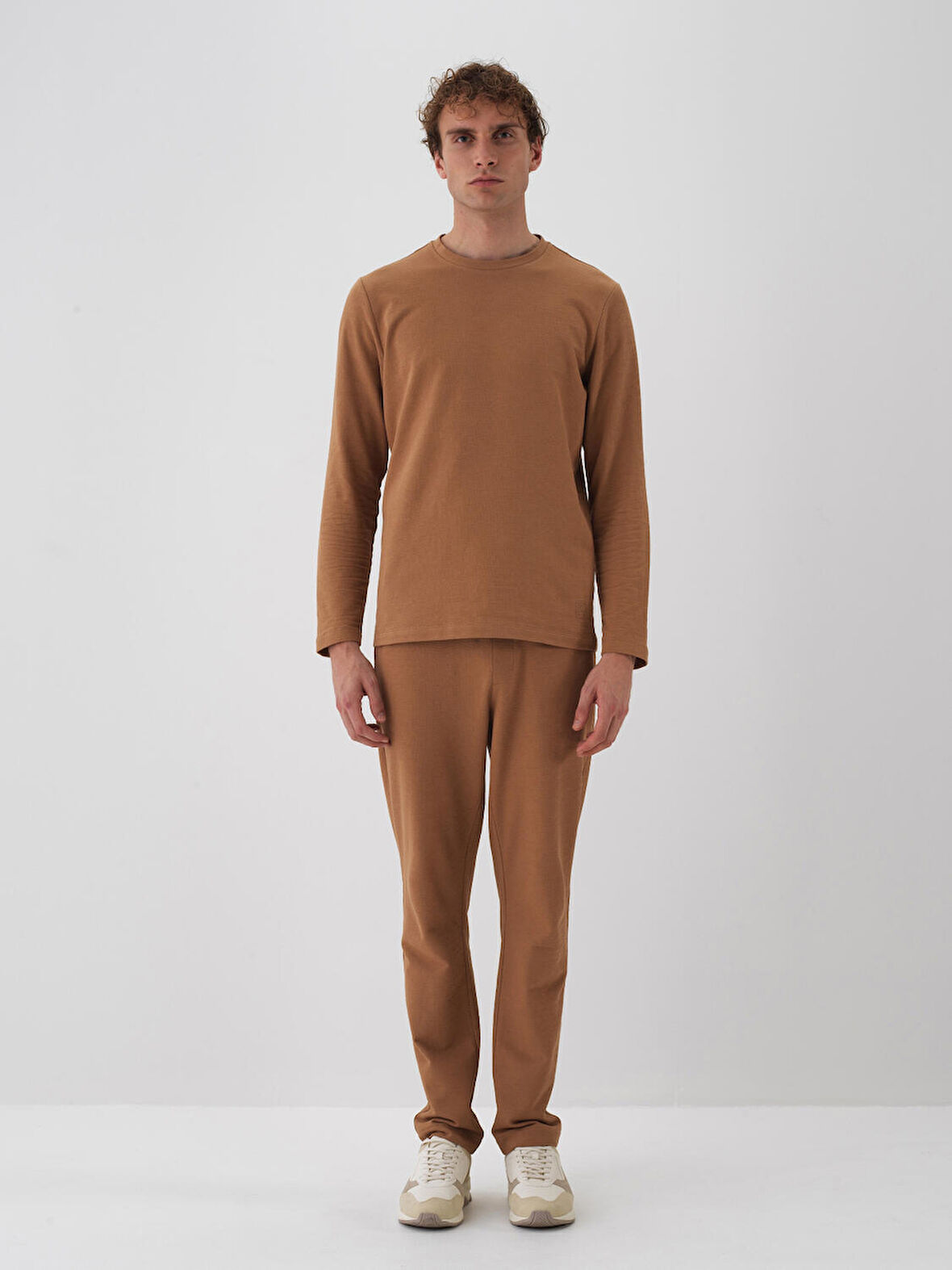 Xint Camel Pamuk Dokulu Regular Fit Uzun Kollu Tişört