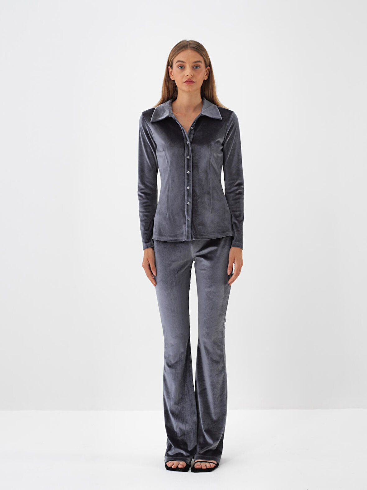 Xint Antrasit Lüks Dokulu Soft Kadife Slim Fit Pantolon