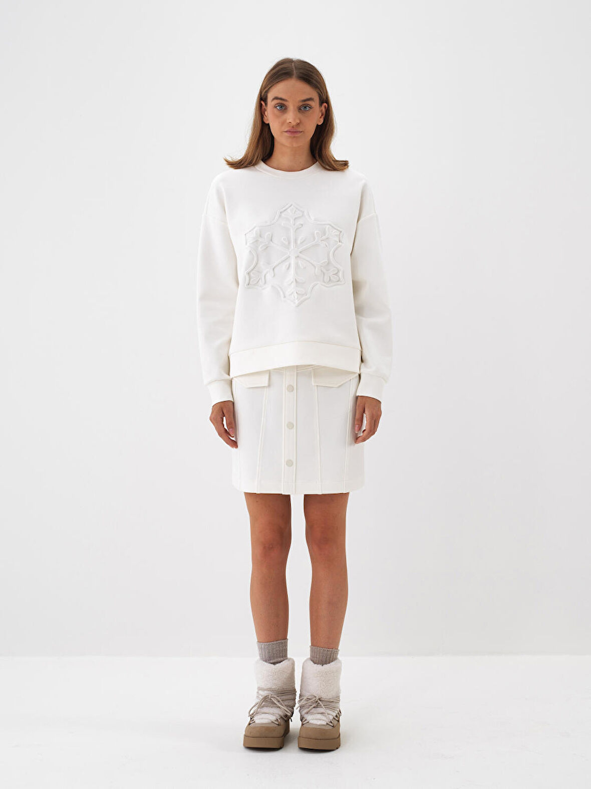 Xint Ekru Pamuk Dokulu Oversize Sweatshirt