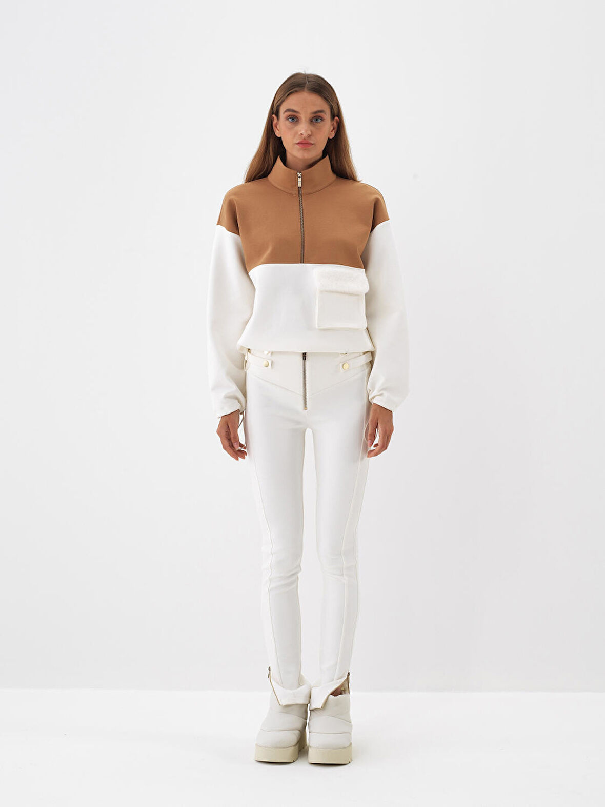 Xint Ekru Pamuk Dokulu Oversize Sweatshirt