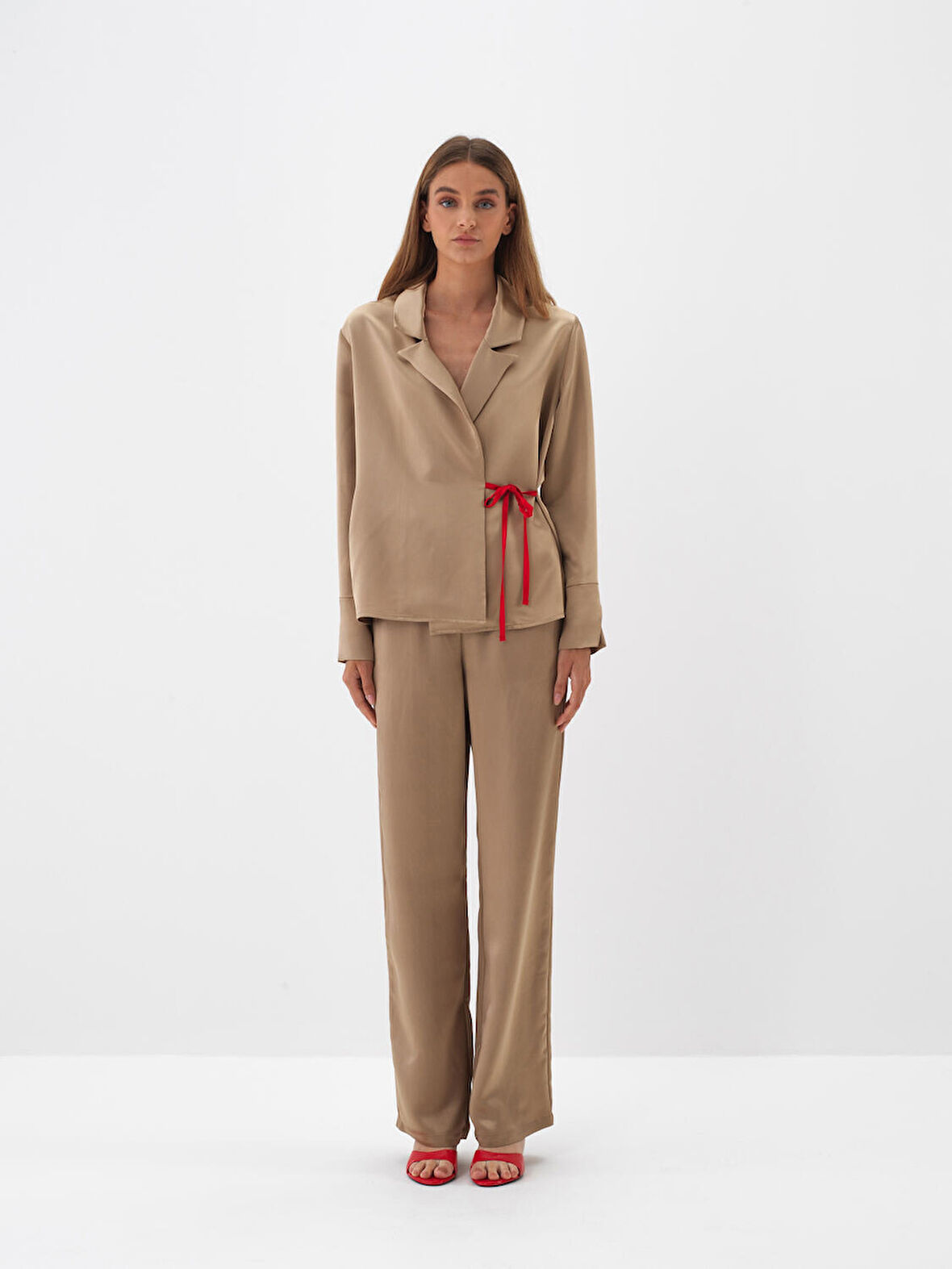Xint Camel İpeksi Saten Regular Fit Pantolon