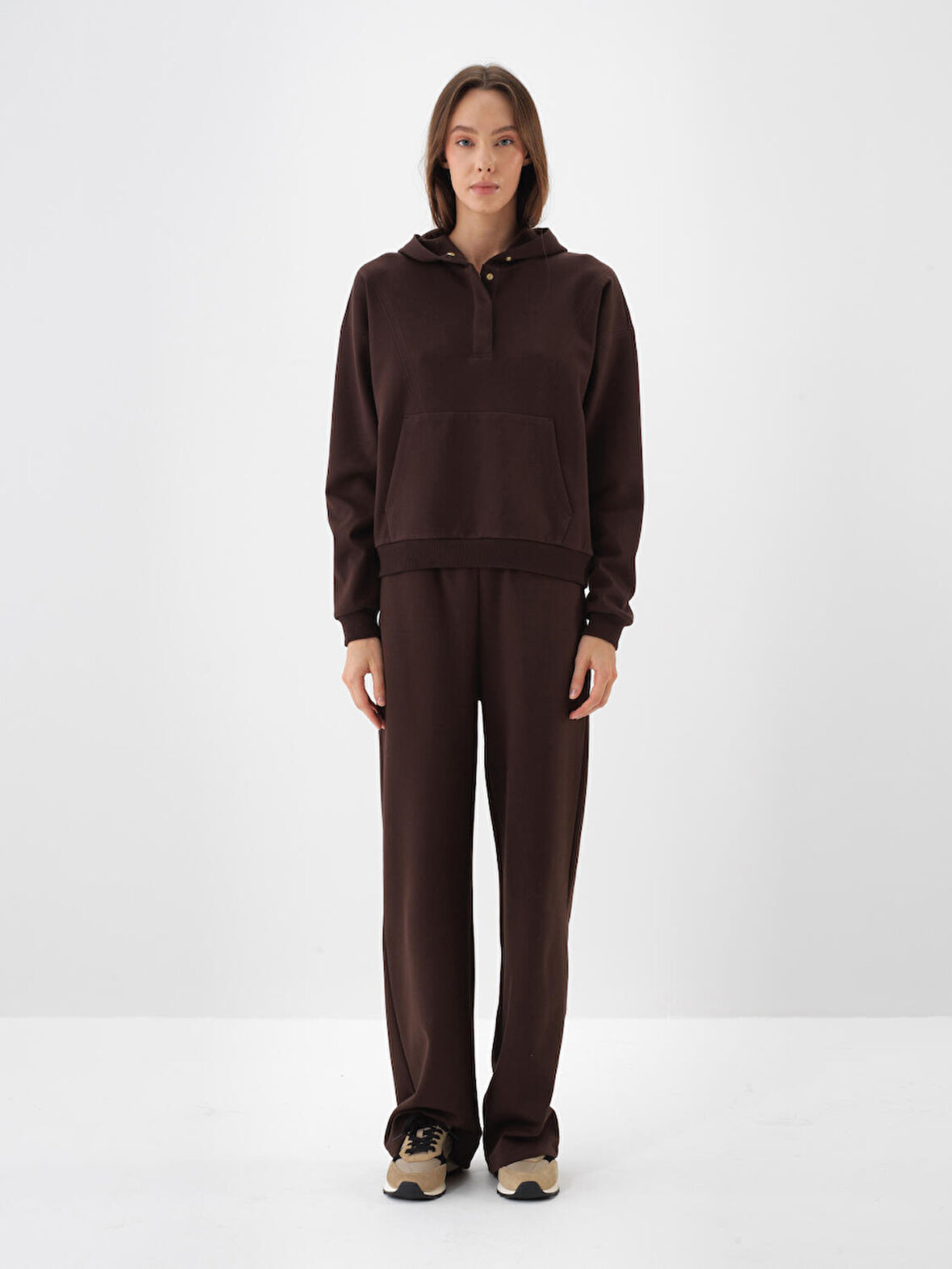 Xint Kahverengi Pamuk Dokulu Oversize Sweat Pantolon