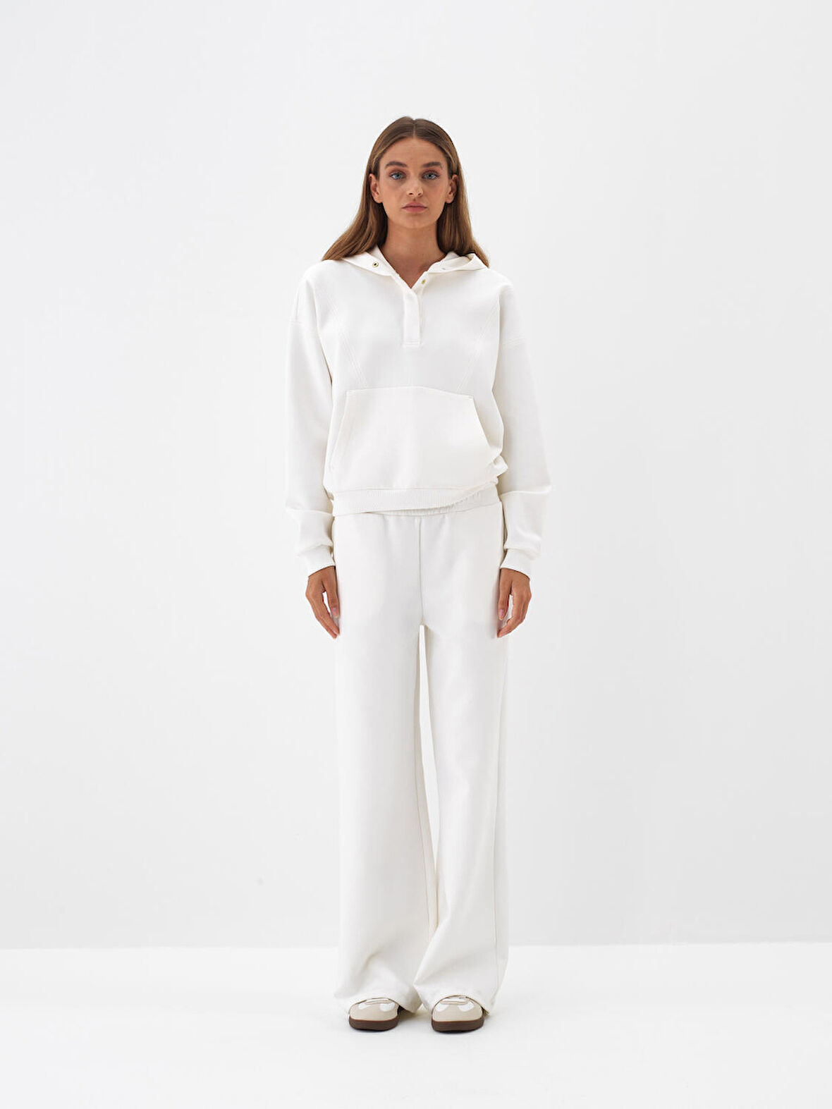 Xint Ekru Pamuk Dokulu Oversize Sweat Pantolon