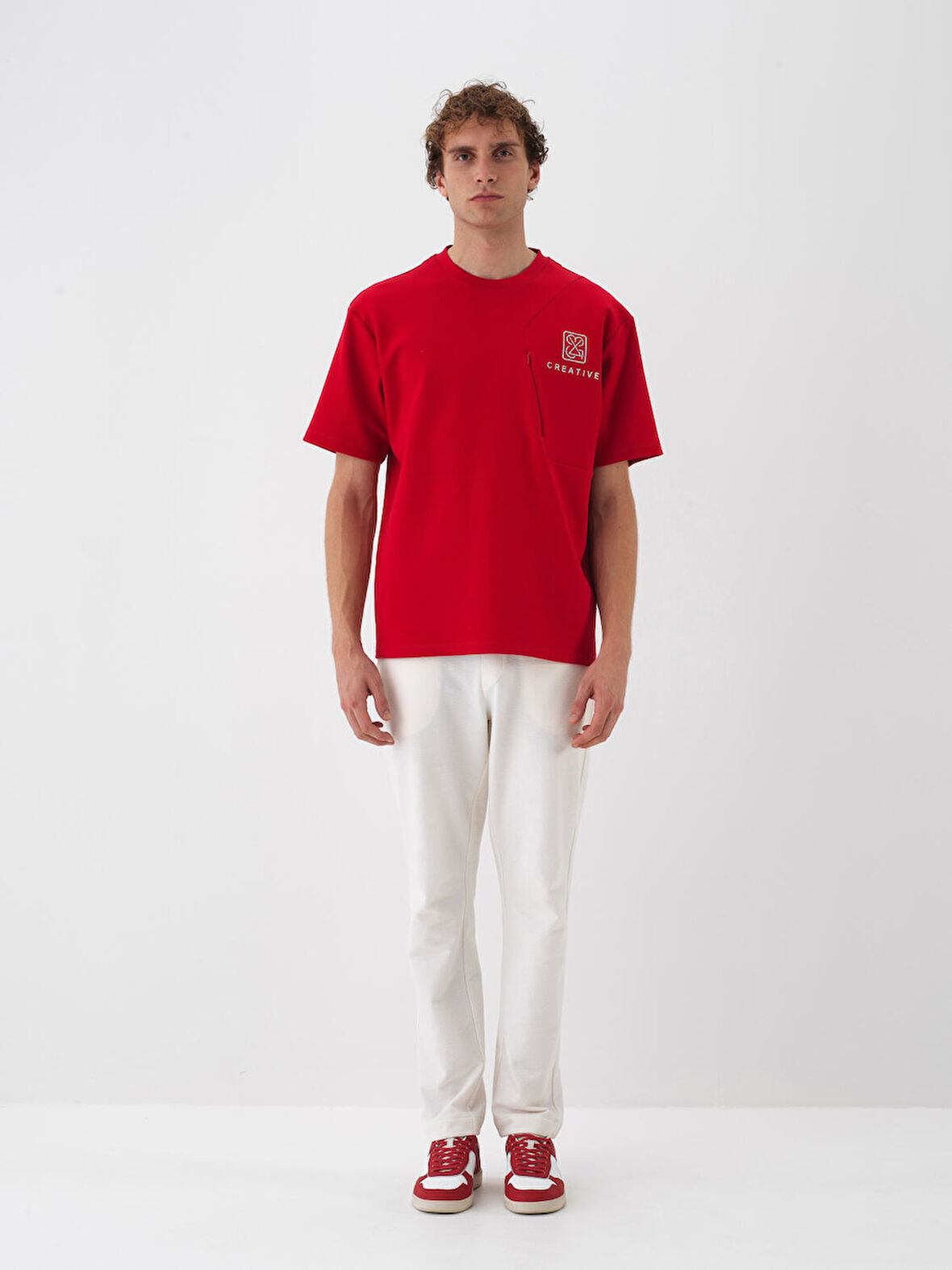 Xint Kırmızı Pamuk Dokulu Oversize Tişört