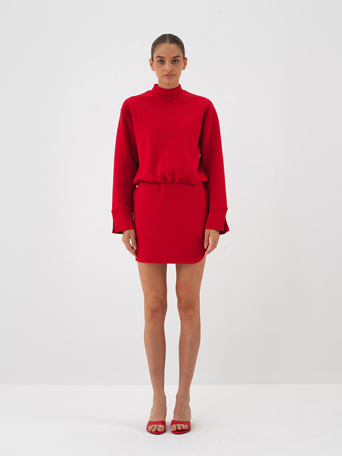 Xint Kırmızı Pamuk Dokulu Oversize Elbise