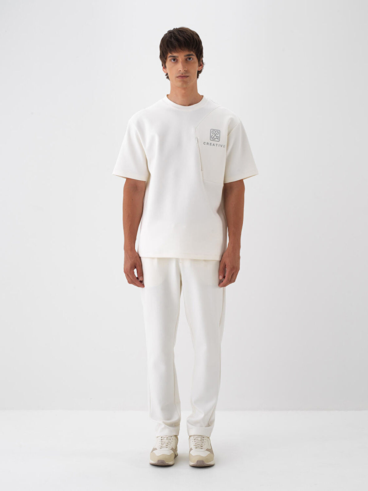 Xint Ekru Pamuk Dokulu Regular Fit Jogger Pantolon