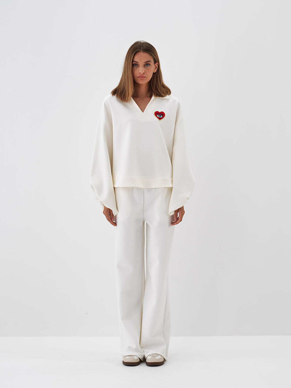 Xint Ekru Pamuk Dokulu Oversize Sweatshirt