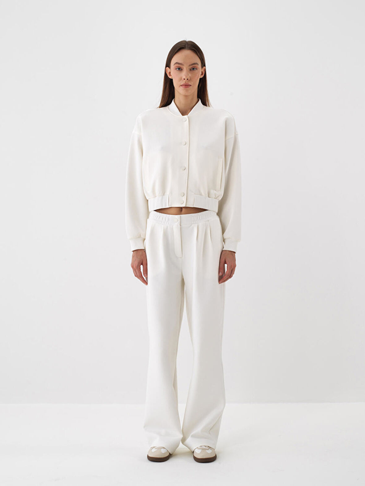 Xint Ekru Pamuk Dokulu Oversize Sweat Pantolon