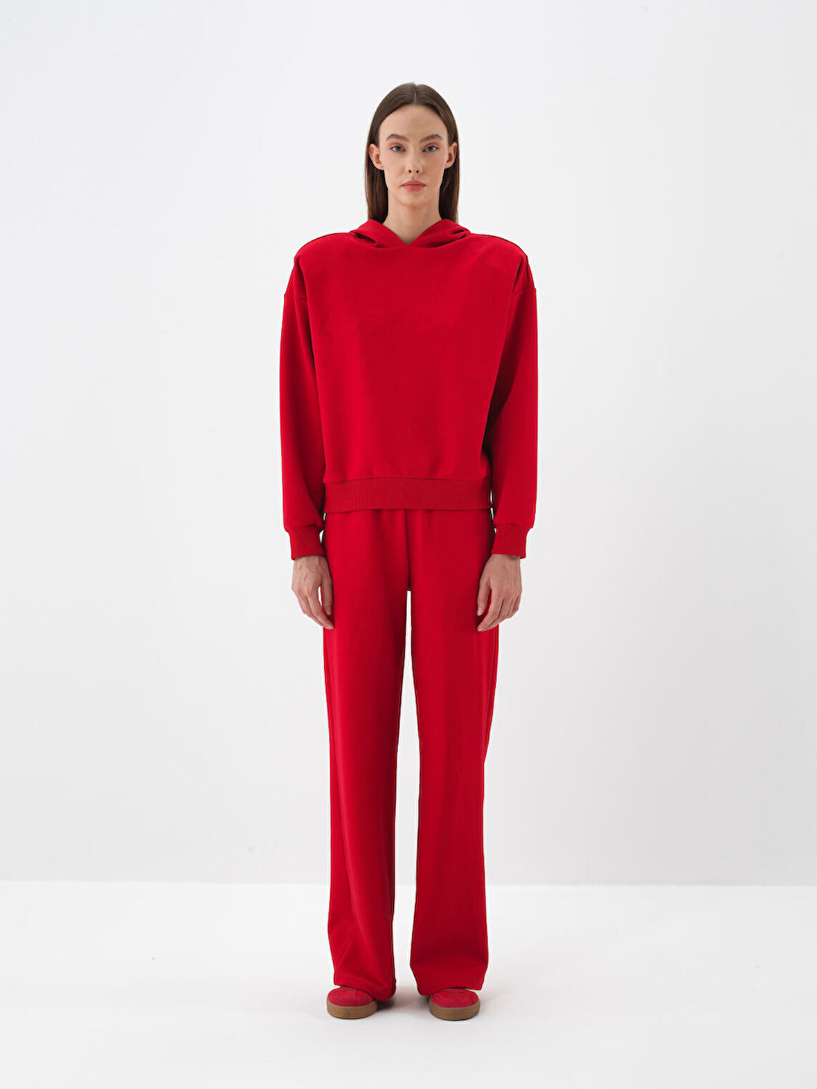 Xint Kırmızı Pamuk Dokulu Oversize Sweatshirt