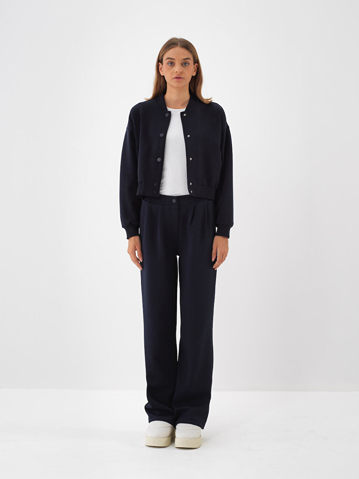 Xint Lacivert Pamuk Dokulu Oversize Sweatmont