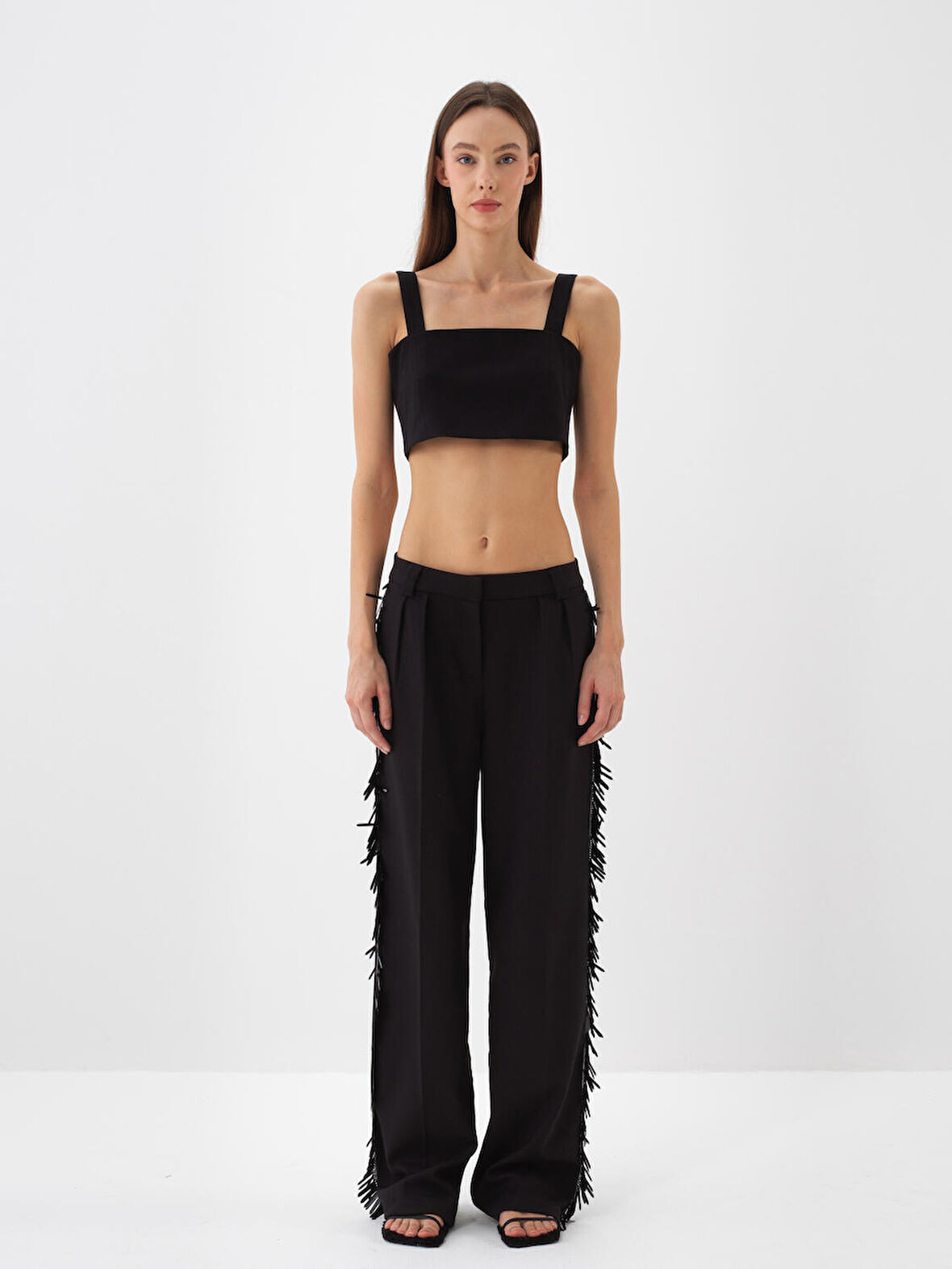 Xint Siyah Esnek Dokulu Oversize Pantolon
