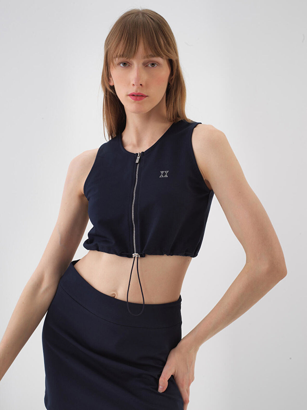 female Lacivert Regular Fit Pamuklu Crop