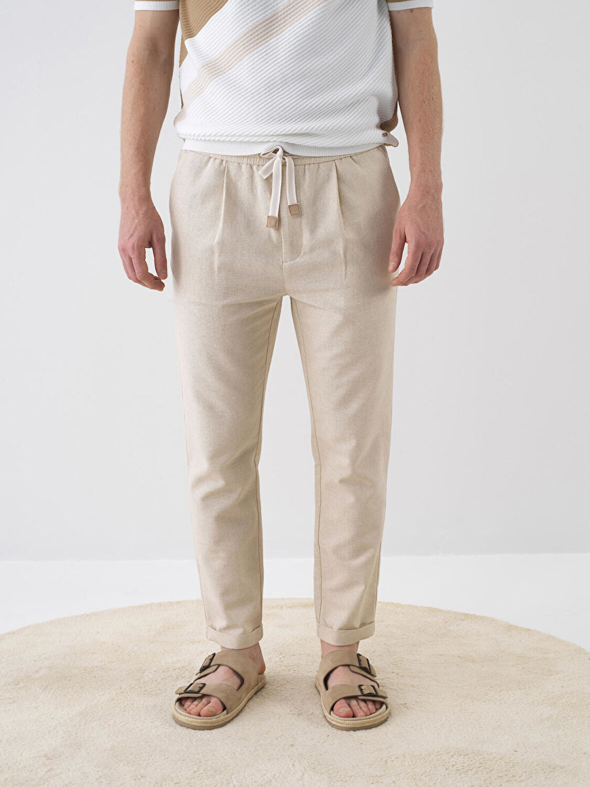 Naturel Slim Fit Keten Jogger Pantolon