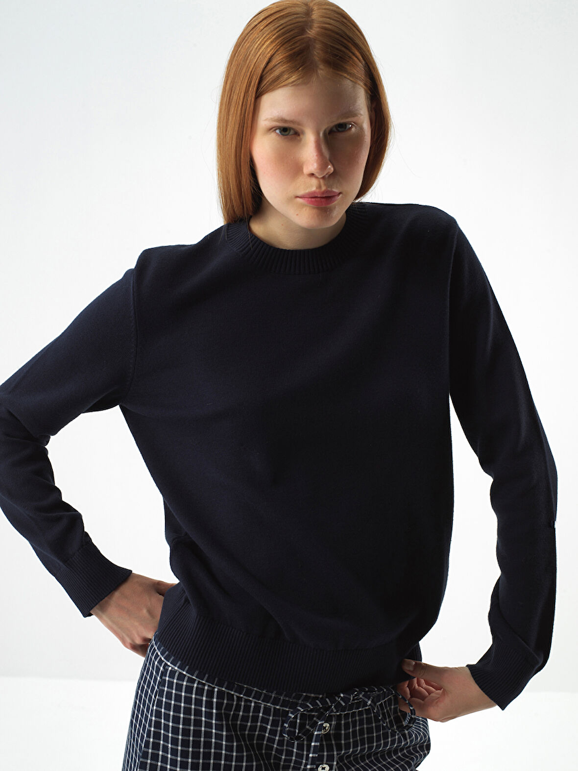 Xint Lacivert Pamuk Dokulu Oversize Kazak