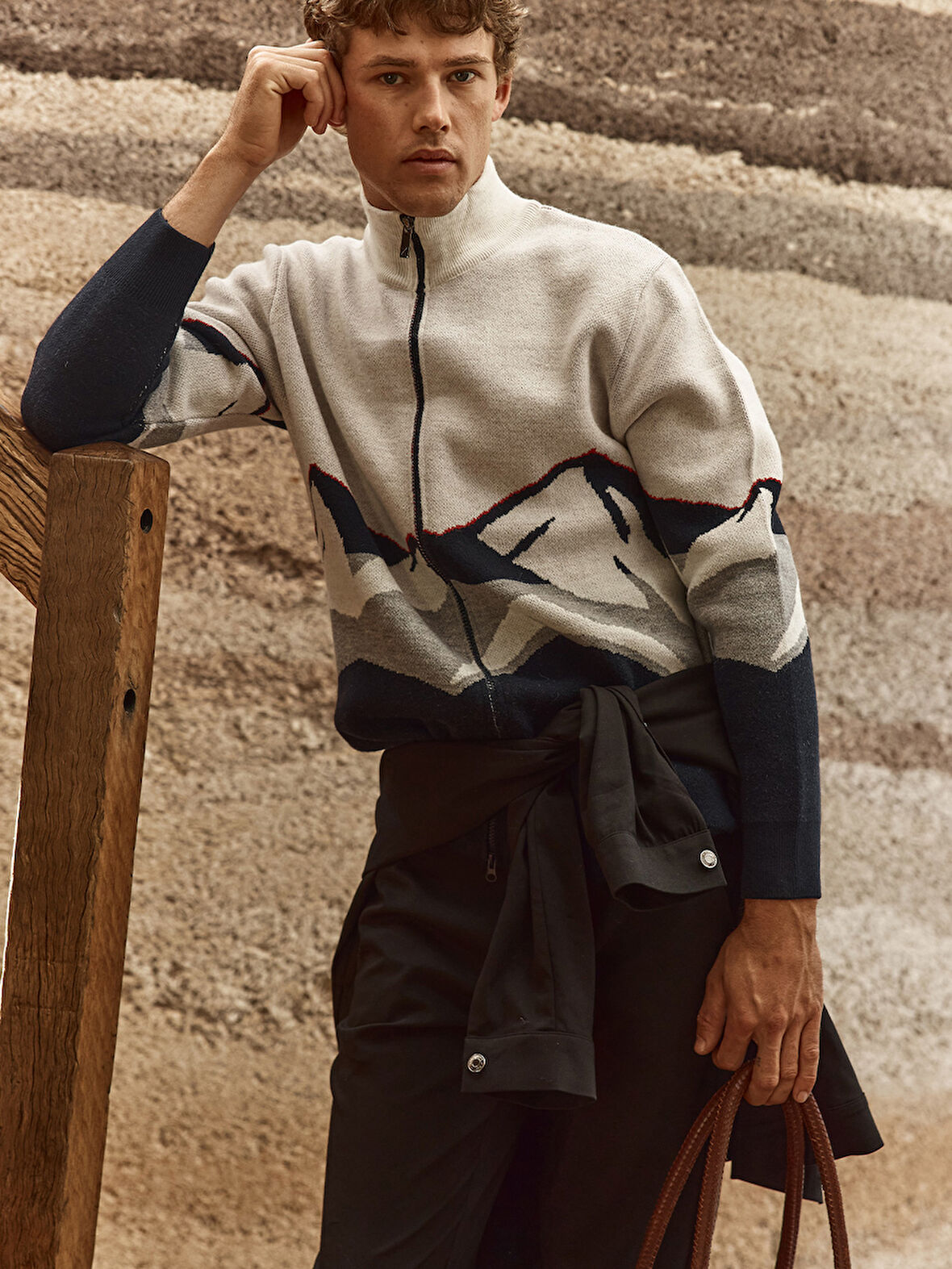 Xint Lacivert Doğal Yün Dokulu Regular Fit Hırka