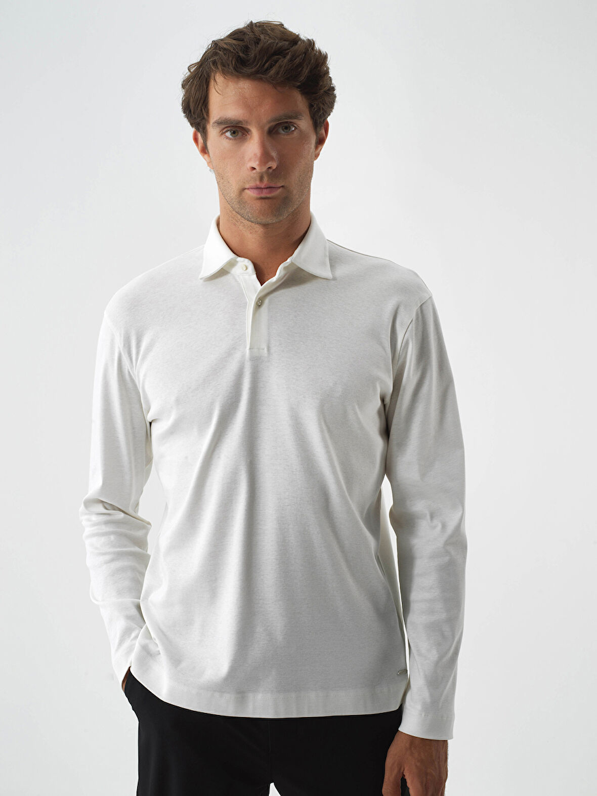 Xint Ekru Lüks Merserize Dokulu Regular Fit Uzun Kollu Tişört